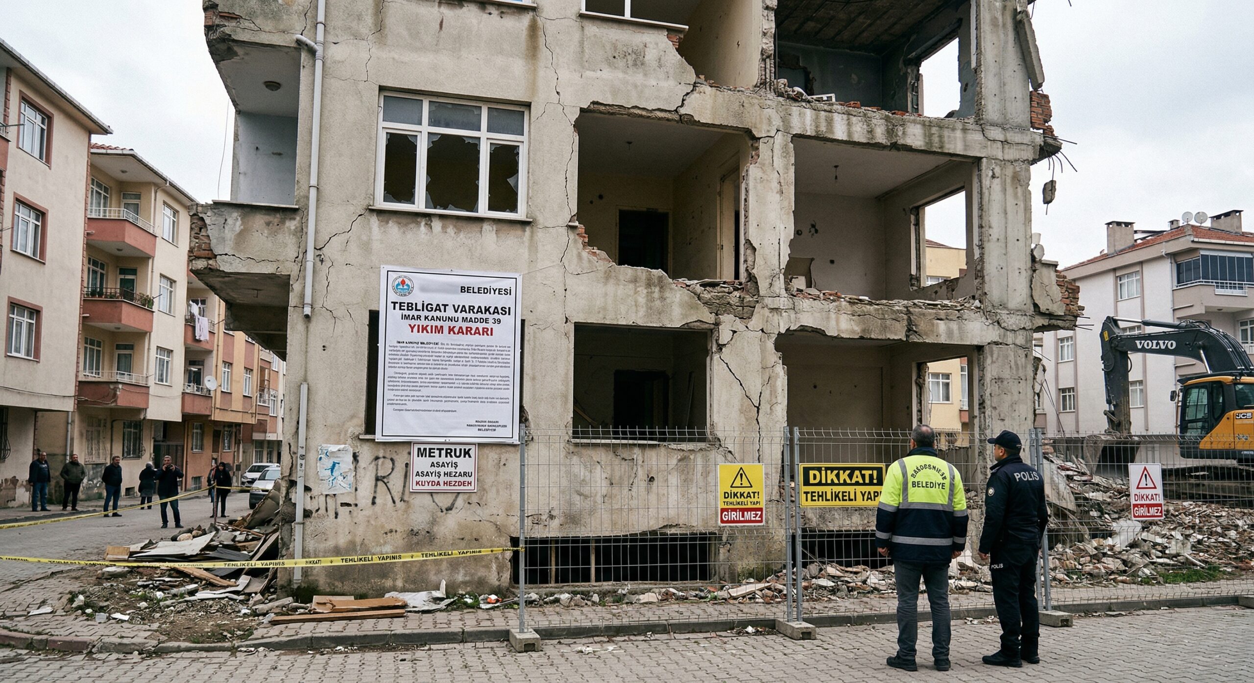 tehlikeli bina yıkım kararı, metruk yapı tebligatı, yıkım masrafı cezası, metruk bina asayiş