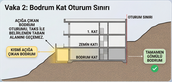 Açığa çıkan bodrum kat taban alanı oturum sınırı kesiti