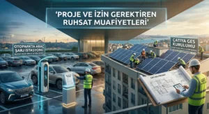 Site ve apartmanların ortak otopark alanlarında elektrikli araç şarj ünitelerinin kurulumu için yapılması zaruri olan elektrik tesisatı ruhsata gerek yoktur