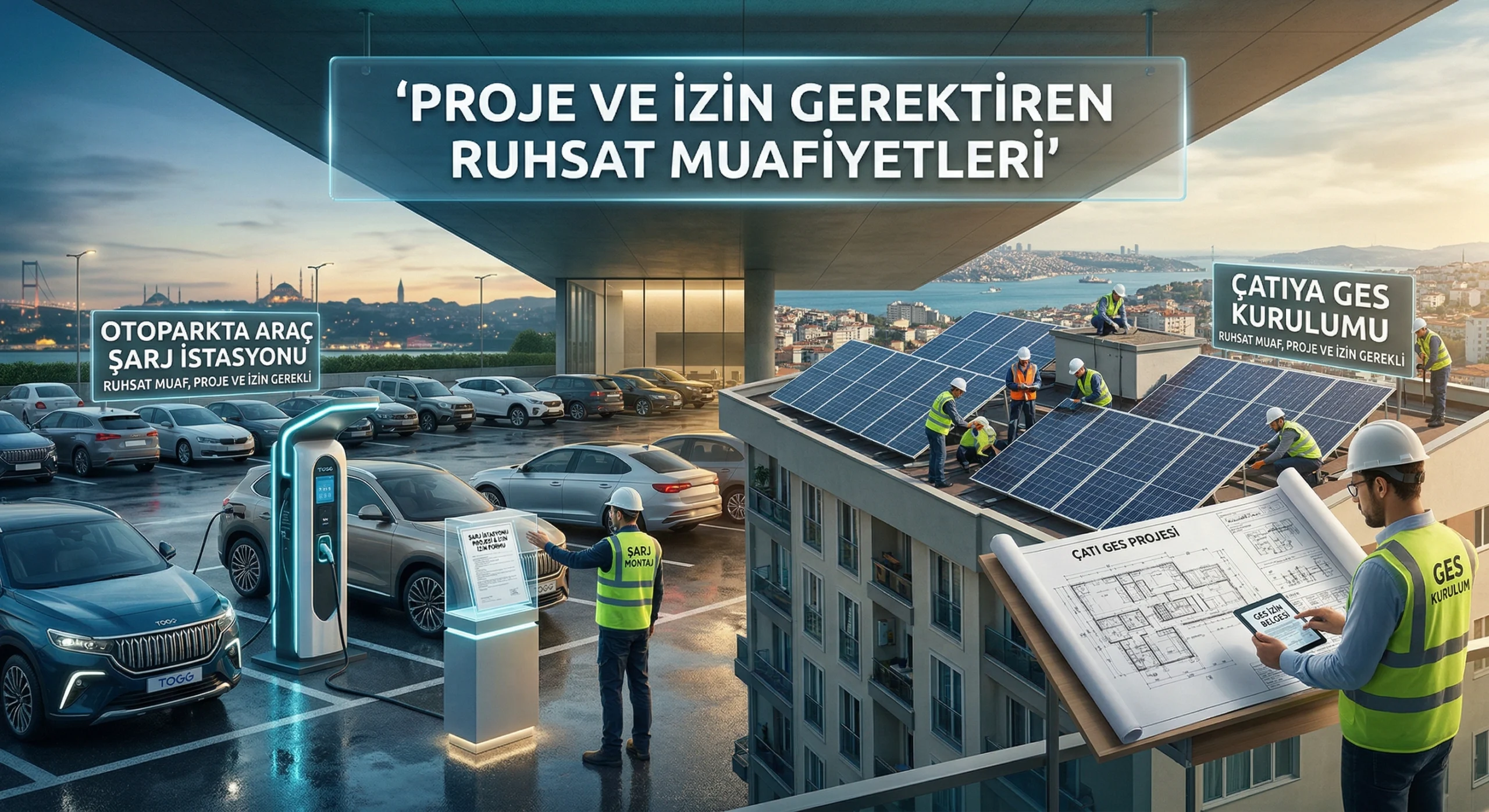 Site ve apartmanların ortak otopark alanlarında elektrikli araç şarj ünitelerinin kurulumu için yapılması zaruri olan elektrik tesisatı ruhsata gerek yoktur