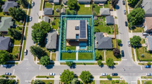 Binanın yola ve komşu parsellere olan zorunlu uzaklığını gösteren çekme mesafesi kuşbakışı planı.