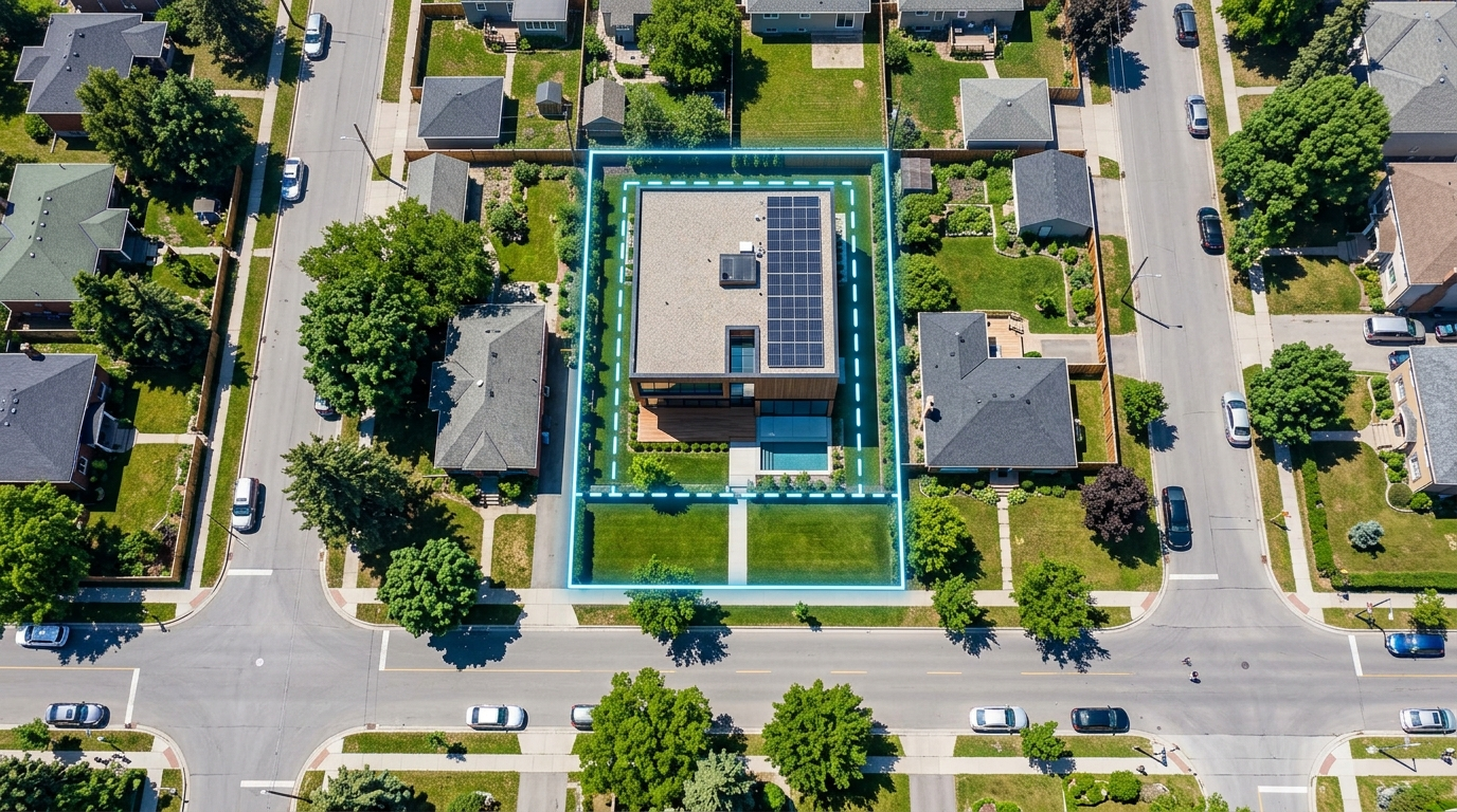 Binanın yola ve komşu parsellere olan zorunlu uzaklığını gösteren çekme mesafesi kuşbakışı planı.